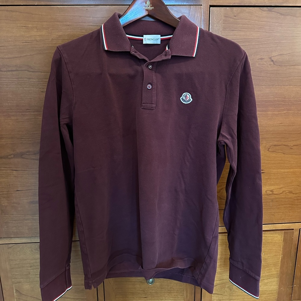 MONCLER maroon long sleeve polo Size L